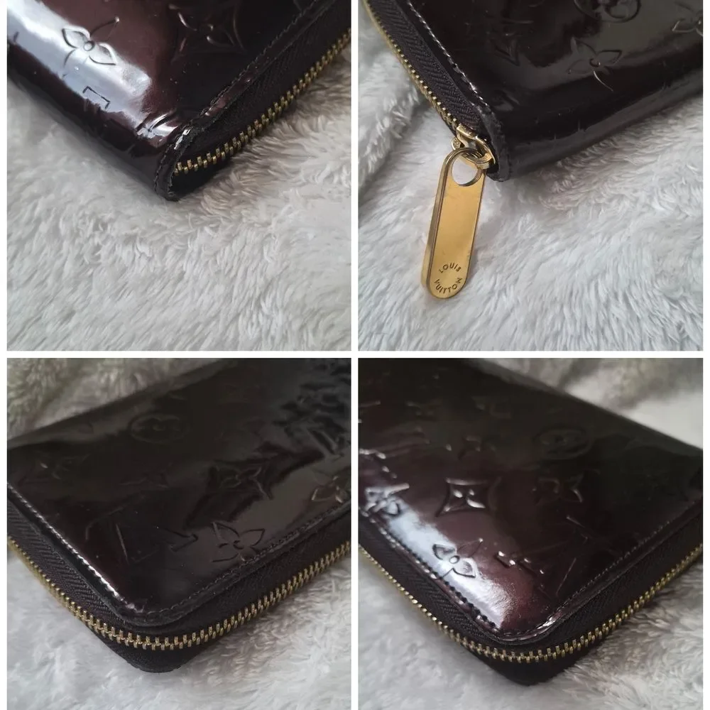 Authentic Louis Vuitton Monogram Vernis Patent Leather Rouge Fauviste Zip Wallet